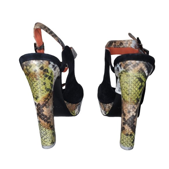 Via Spiga NWT Women's Black & Snakeskin High Heel Platform Sandals Size 9 - Picture 4 of 9
